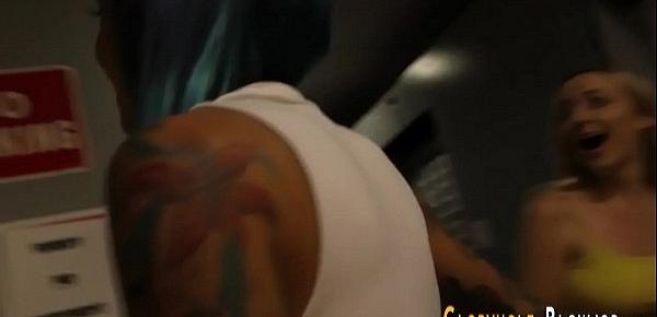  Tattooed whore with big tits blows cock